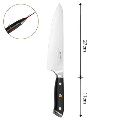 Cutit de bucatar, din otel Damascus, Naimeed D6822, damasc 67 straturi, 38 cm,  Negru