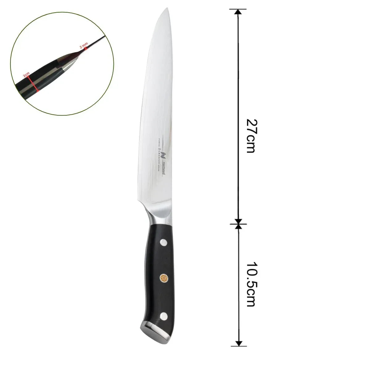 Cutit feliere, din otel Damascus,  Naimeed D6823, damasc 67 straturi, 37.5 cm, Negru