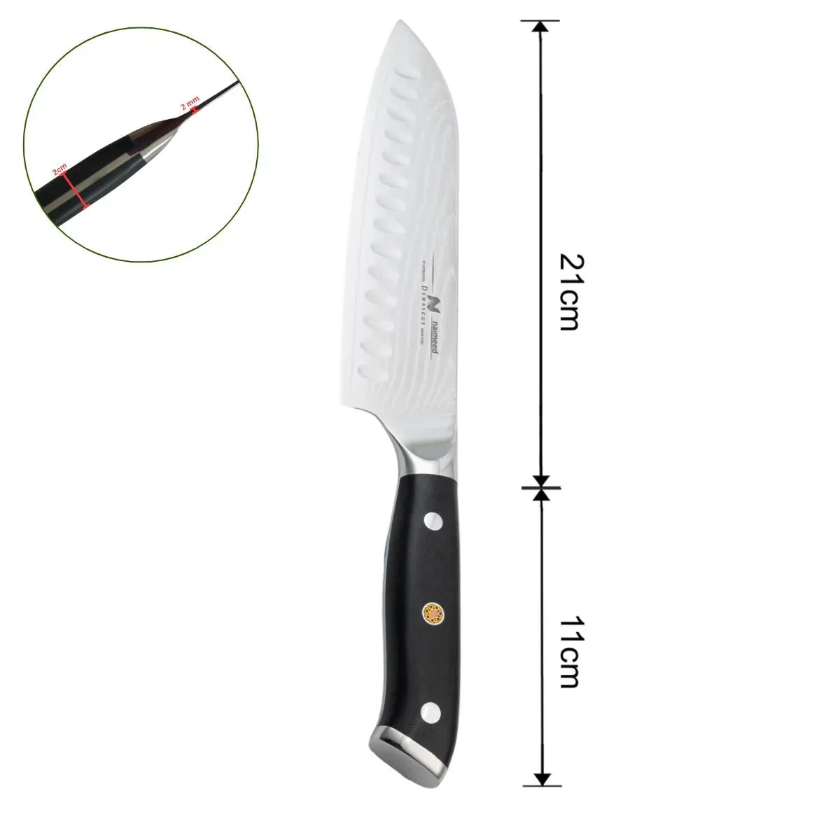 Cutit Santoku, din otel Damascus, Naimeed D6826, damasc 67 straturi, 32 cm,  Negru