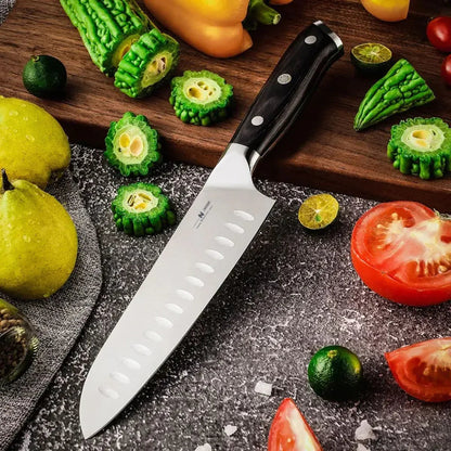 Cutit Santoku, din otel Damascus, Naimeed D6826, damasc 67 straturi, 32 cm,  Negru
