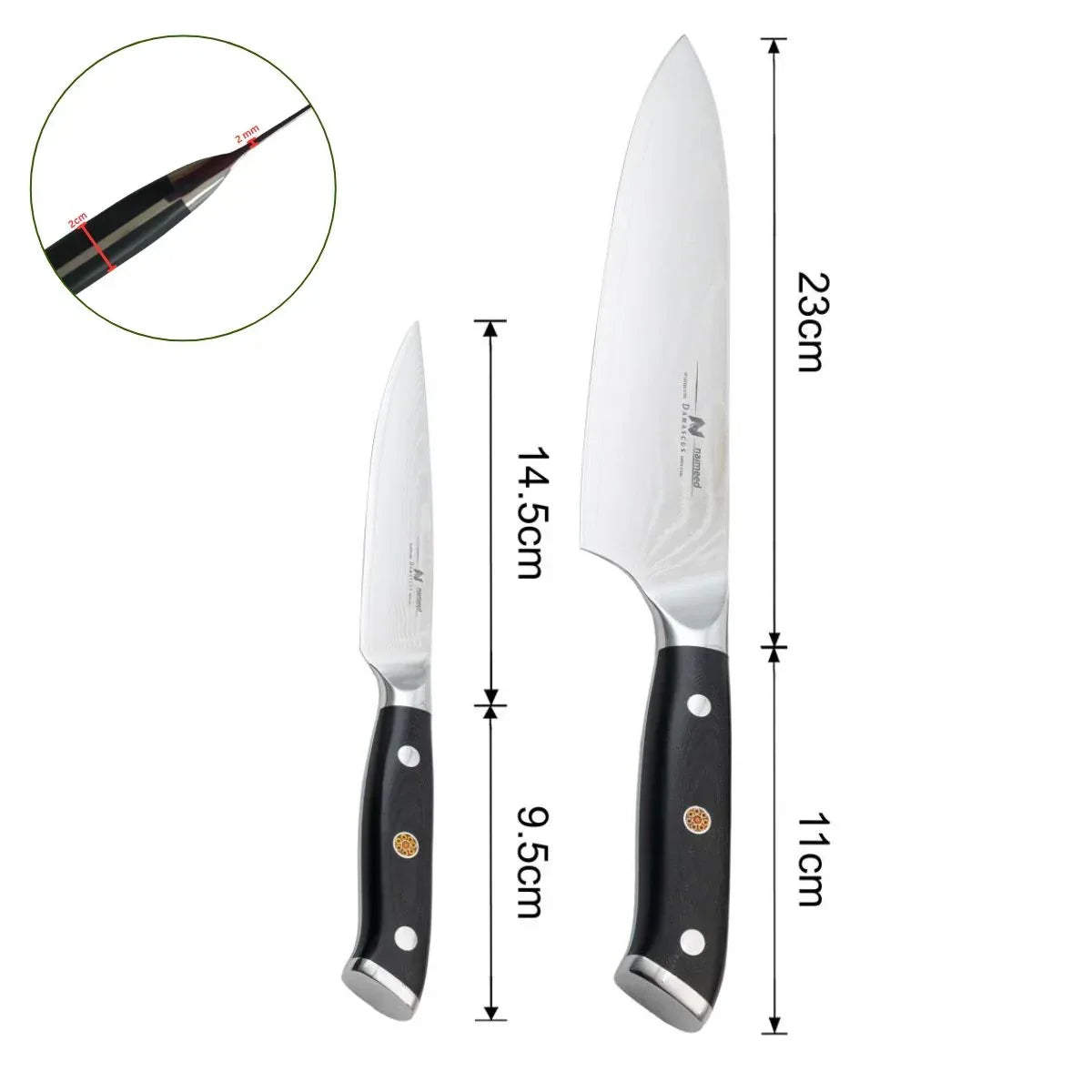 Set 2 cutite profesionale, din otel Damascus, Naimeed D6833, damasc 67 de straturi,  Negru