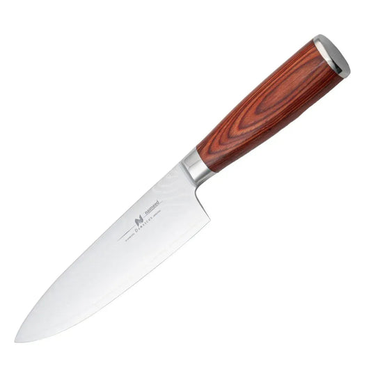 Cutit Profesional pentru tocat, din otel Damascus, Naimeed D6829, damasc 67 straturi, 33.5 cm, Maro