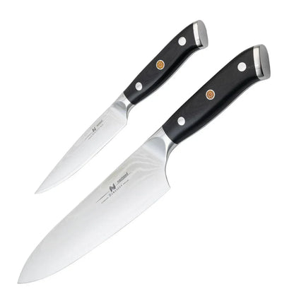 Set 2 cutite profesionale, din otel Damascus, Naimeed D6833, damasc 67 de straturi,  Negru