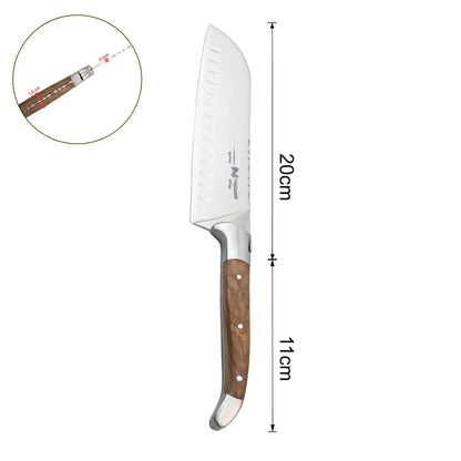 Cutit Santoku profesional, din otel inoxidabil, 31 cm, Naimeed D6838, Maro deschis