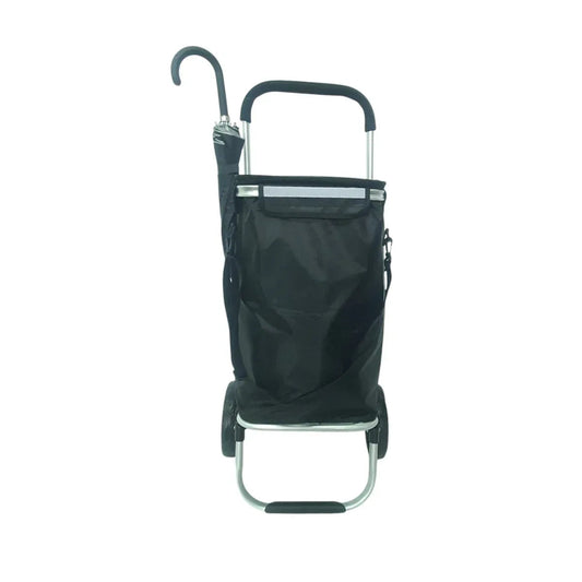 Carucior cumparaturi pliabil cu 2 roti rezistente si sac textil impermeabil, detasabil cu 2 buzunare laterale, Naimeed D6868, capacitate 43.5L, 96x42x28cm, Negru