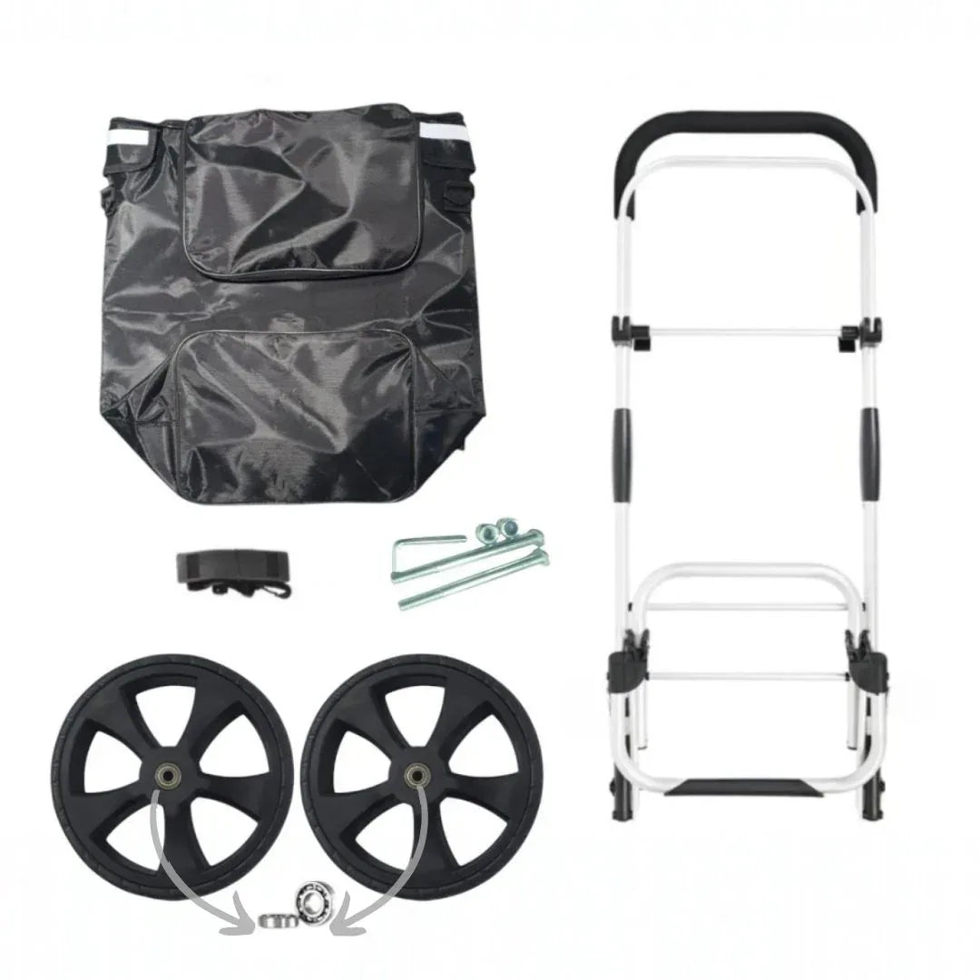 Carucior cumparaturi pliabil cu 2 roti rezistente si sac textil impermeabil, detasabil cu 2 buzunare laterale, Naimeed D6868, capacitate 43.5L, 96x42x28cm, Negru