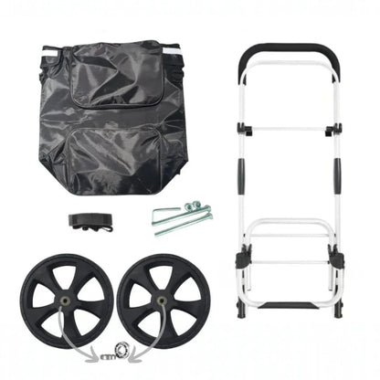 Carucior cumparaturi pliabil cu 2 roti rezistente si sac textil impermeabil, detasabil cu 2 buzunare laterale, Naimeed D6868, capacitate 43.5L, 96x42x28cm, Negru