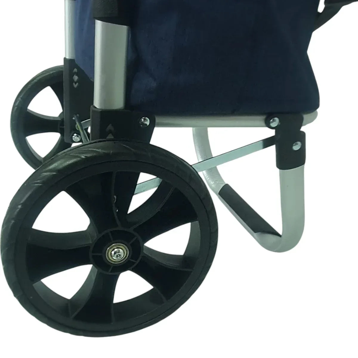 Carucior cumparaturi pliabil cu 2 roti rezistente si sac textil, detasabil cu 2 buzunare laterale, Naimeed D6869, capacitate 43.5L, 96x42x28cm, Albastru