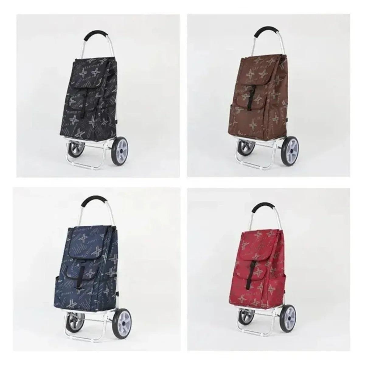 Carucior cumparaturi pliabil cu 2 roti rezistente si sac textil, detasabil cu 2 buzunare laterale, Naimeed D6871, capacitate 49L, 100x45x34cm, Albastru