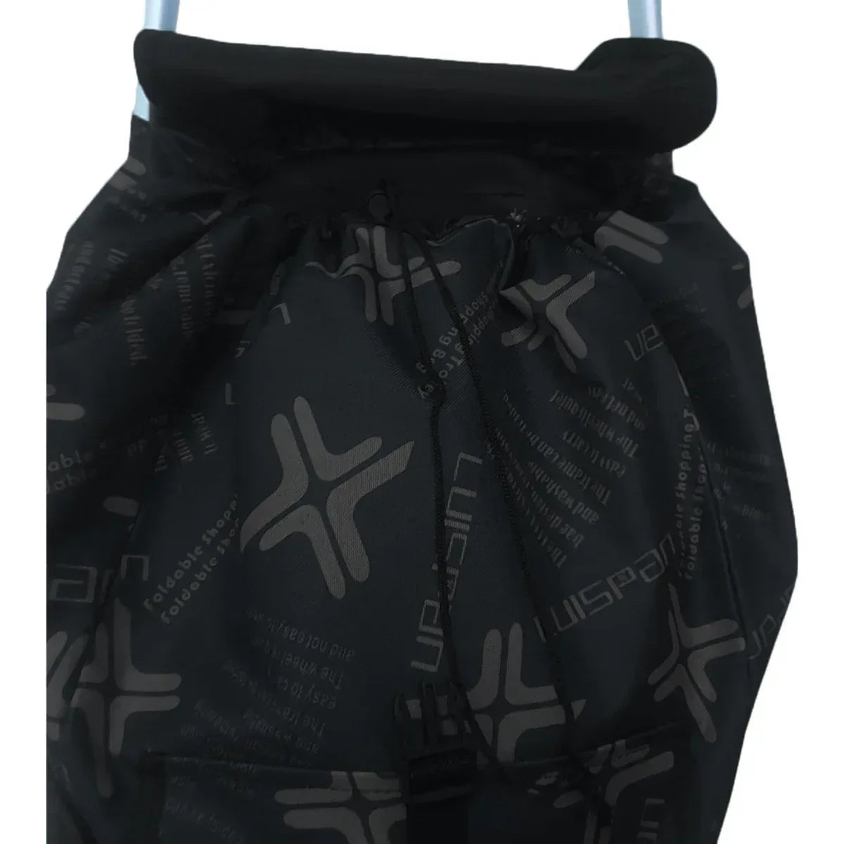 Carucior cumparaturi pliabil cu 2 roti rezistente si sac textil, detasabil cu 2 buzunare laterale, Naimeed D6873, capacitate 49L, 100x45x34cm, Negru