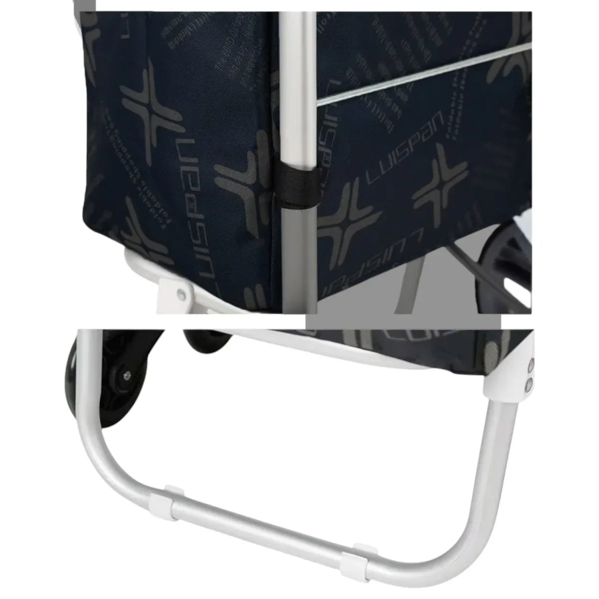 Carucior cumparaturi pliabil cu 2 roti rezistente si sac textil, detasabil cu 2 buzunare laterale, Naimeed D6873, capacitate 49L, 100x45x34cm, Negru
