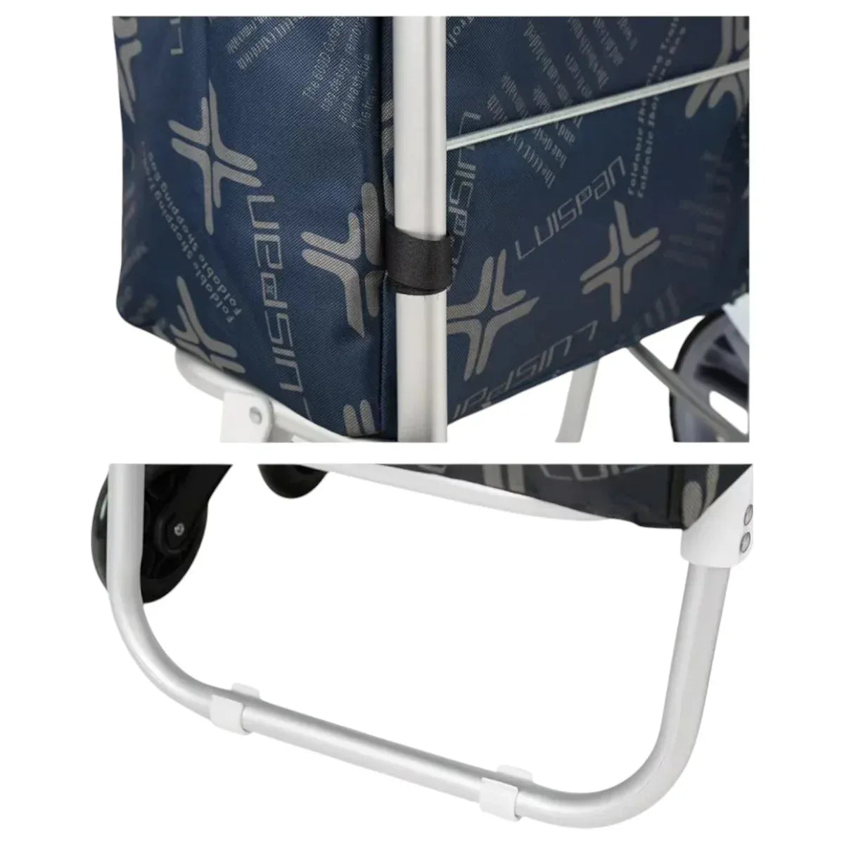 Carucior cumparaturi pliabil cu 2 roti rezistente si sac textil, detasabil cu 2 buzunare laterale, Naimeed D6871, capacitate 49L, 100x45x34cm, Albastru