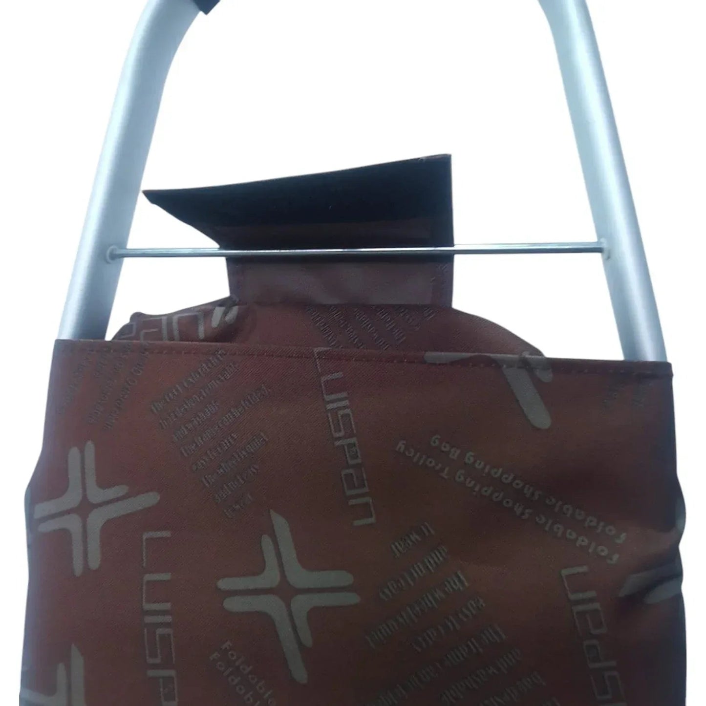 Carucior cumparaturi pliabil cu 2 roti rezistente si sac textil, detasabil cu 2 buzunare laterale, Naimeed D6872, capacitate 49L, 100x45x34cm, Maro