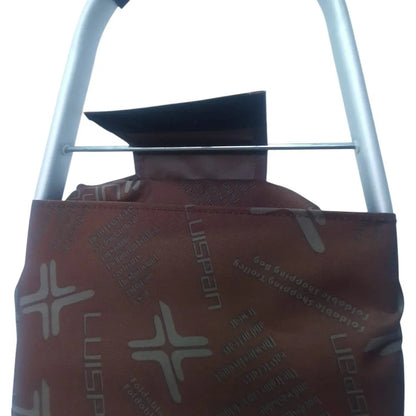 Carucior cumparaturi pliabil cu 2 roti rezistente si sac textil, detasabil cu 2 buzunare laterale, Naimeed D6872, capacitate 49L, 100x45x34cm, Maro