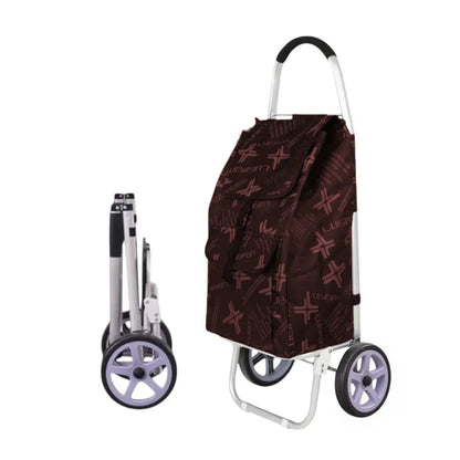 Carucior cumparaturi pliabil cu 2 roti rezistente si sac textil, detasabil cu 2 buzunare laterale, Naimeed D6872, capacitate 49L, 100x45x34cm, Maro