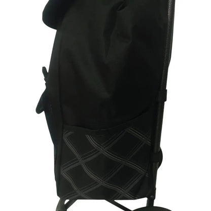 Carucior cumparaturi pliabil cu 4 roti rezistente si sac textil, detasabil cu 2 buzunare laterale, Naimeed D6874, capacitate 43.5L, 106x42x28cm, Negru