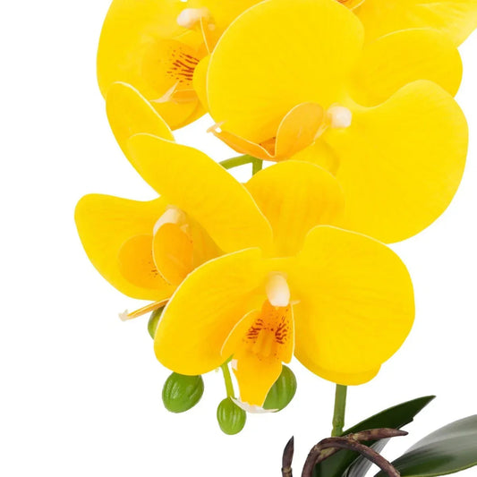 Orhidee cu aspect natural in ghiveci ceramic, 40 cm, Naimeed D6890, Galben