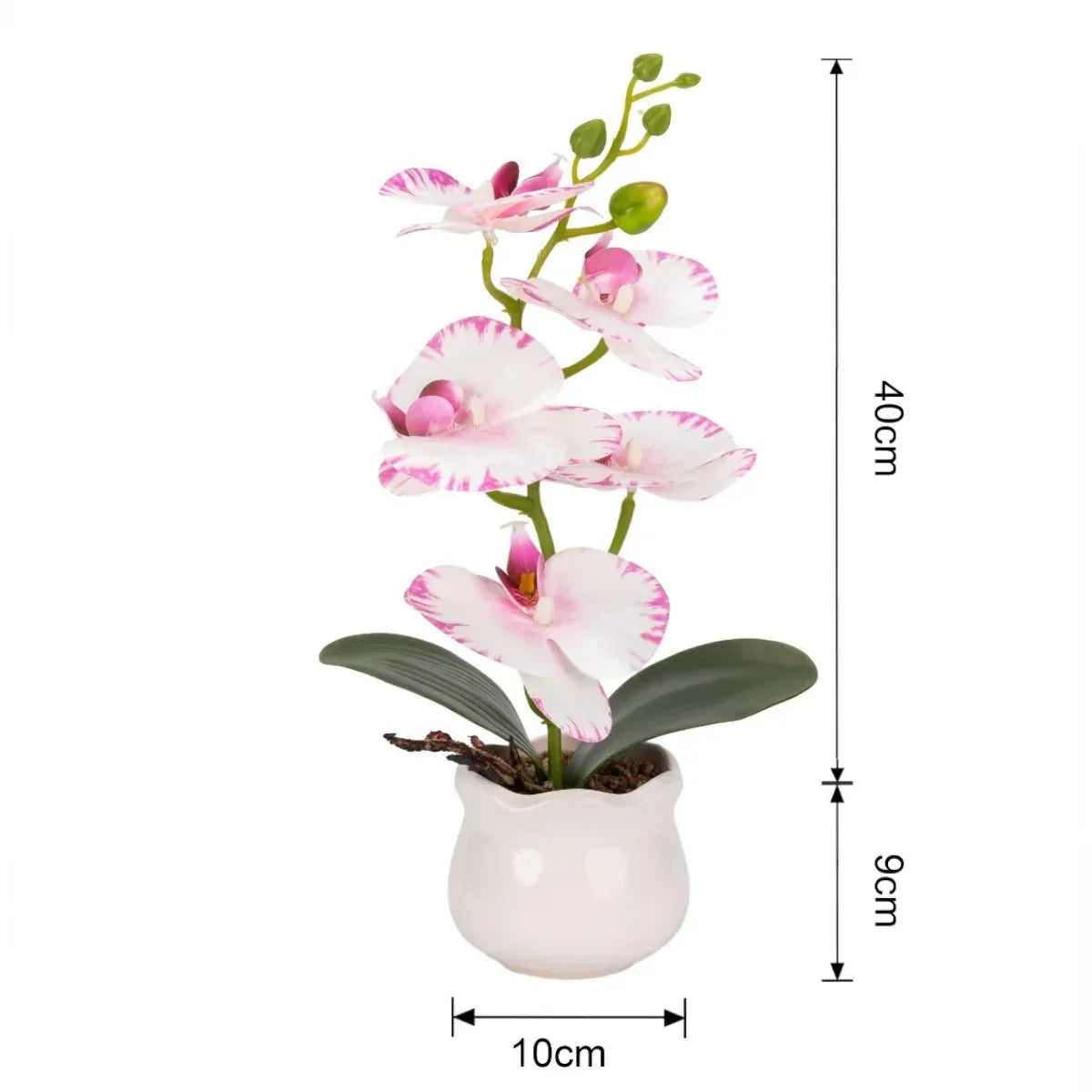 Orhidee cu aspect natural in ghiveci ceramic, 49 cm, Naimeed D6892, Alb-roz