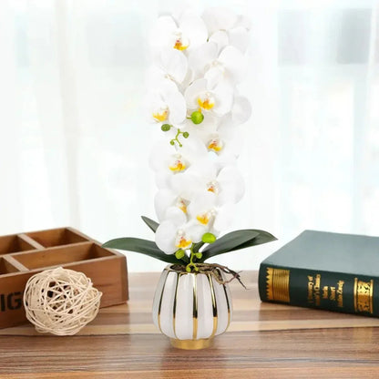 Orhidee cu aspect natural in ghiveci ceramic, 79 cm, Naimeed D6900, Alb