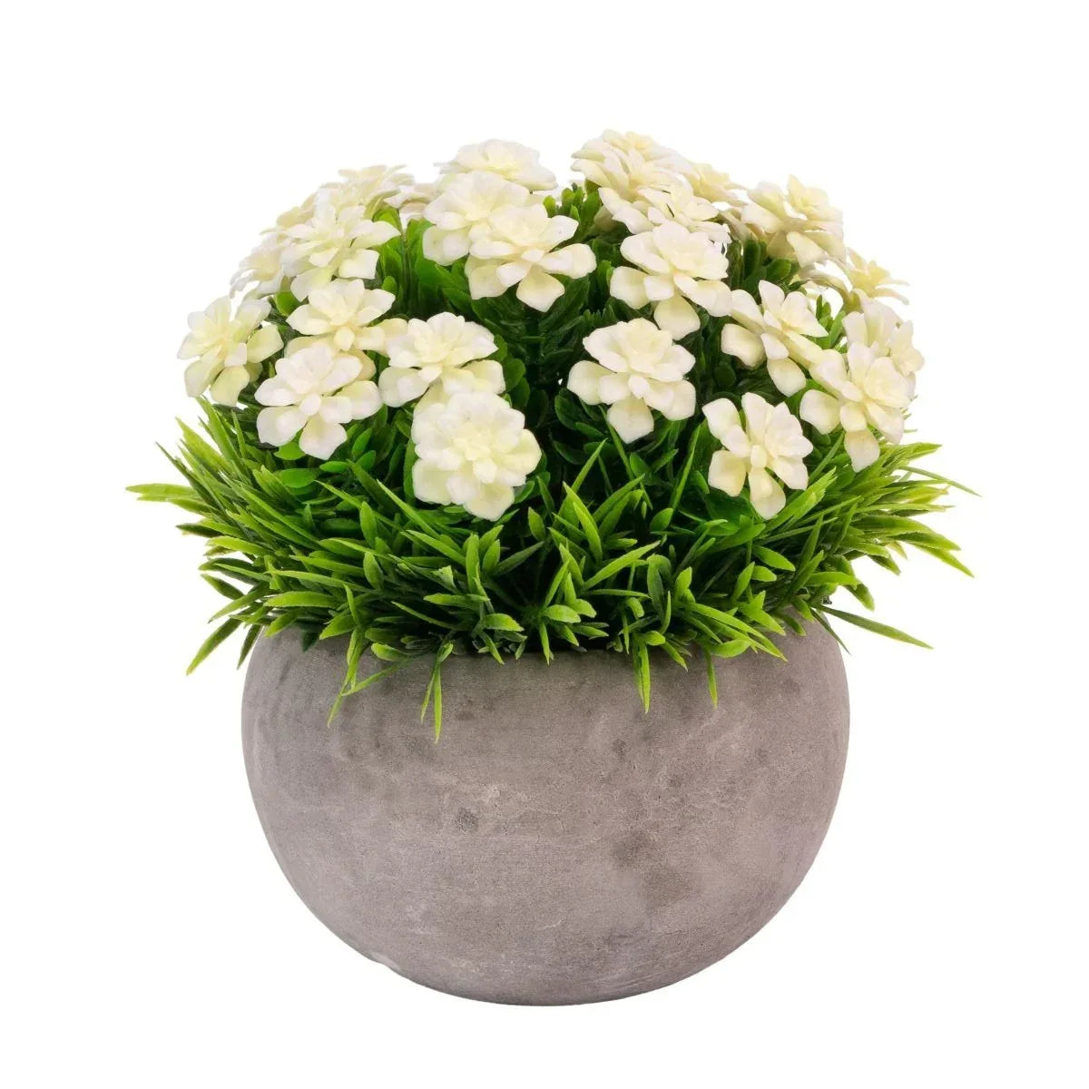 Planta artificiala, tip Gardenia, cu ghiveci din ceramica, Naimeed D6929, 12x10 cm, Alb/Verde