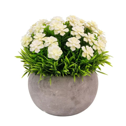 Planta artificiala, tip Gardenia, cu ghiveci din ceramica, Naimeed D6929, 12x10 cm, Alb/Verde