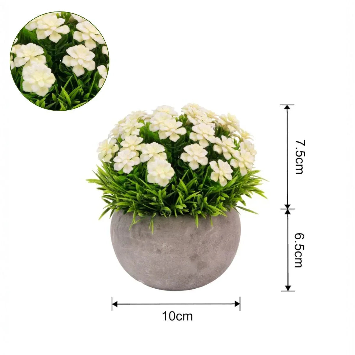 Planta artificiala, tip Gardenia, cu ghiveci din ceramica, Naimeed D6929, 12x10 cm, Alb/Verde