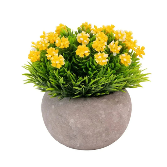 Planta artificiala, tip Gardenia, cu ghiveci din ceramica, Naimeed D6930, 12x10 cm, Galben