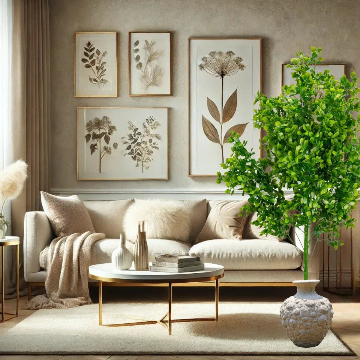 Planta decorativa artificiala, fara ghiveci, tip Buxus, Naimeed D6951, 105 cm, Verde