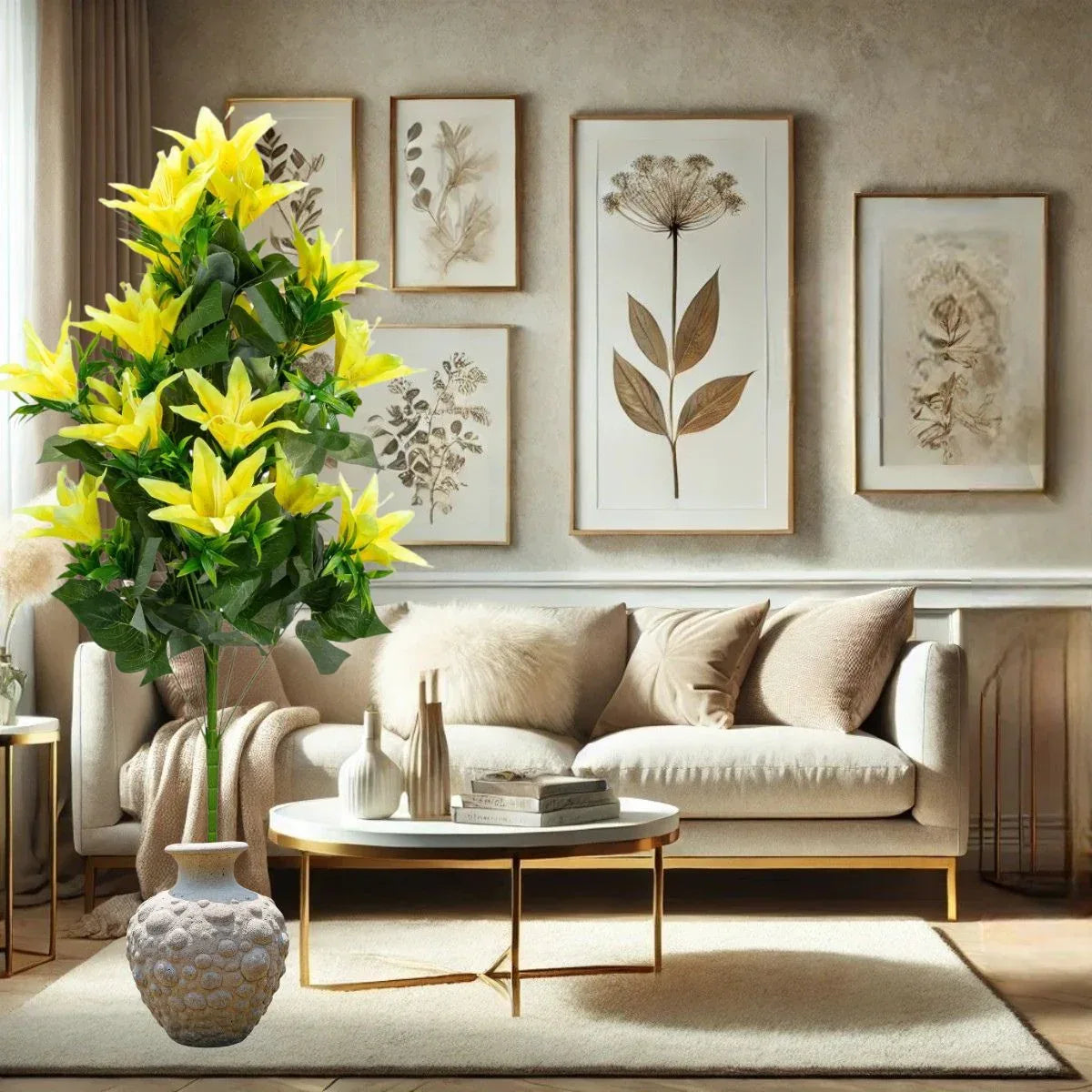 Planta decorativa artificiala, fara ghiveci, tip Crin, Naimeed D6957, 102 cm, Galben