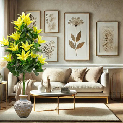 Planta decorativa artificiala, fara ghiveci, tip Crin, Naimeed D6957, 102 cm, Galben