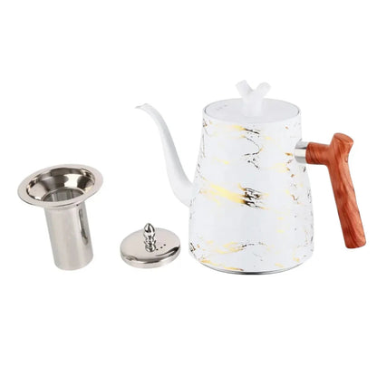 Ceainic cu infuzor si capac, design elegant, otel inoxidabil/plastic, 1500ml, 16.5x13x10cm, Naimeed D6972, Alb