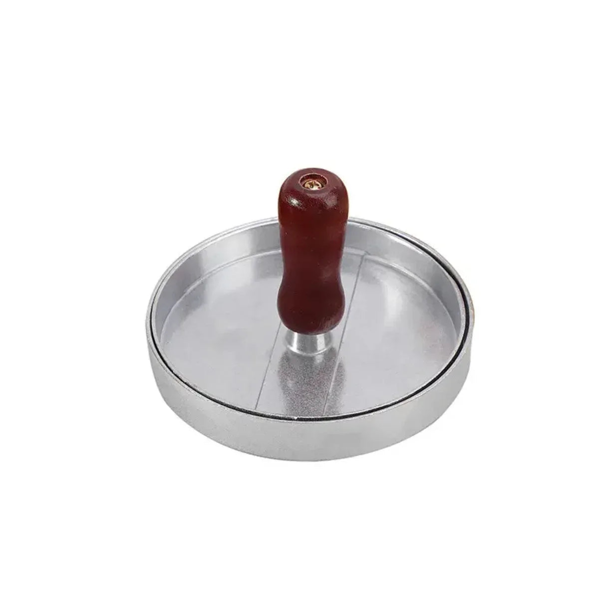 Presa  pentru burgeri, din aluminiu cu maner din lemn, 11.5x7.5cm, Naimeed D6996, Argintiu