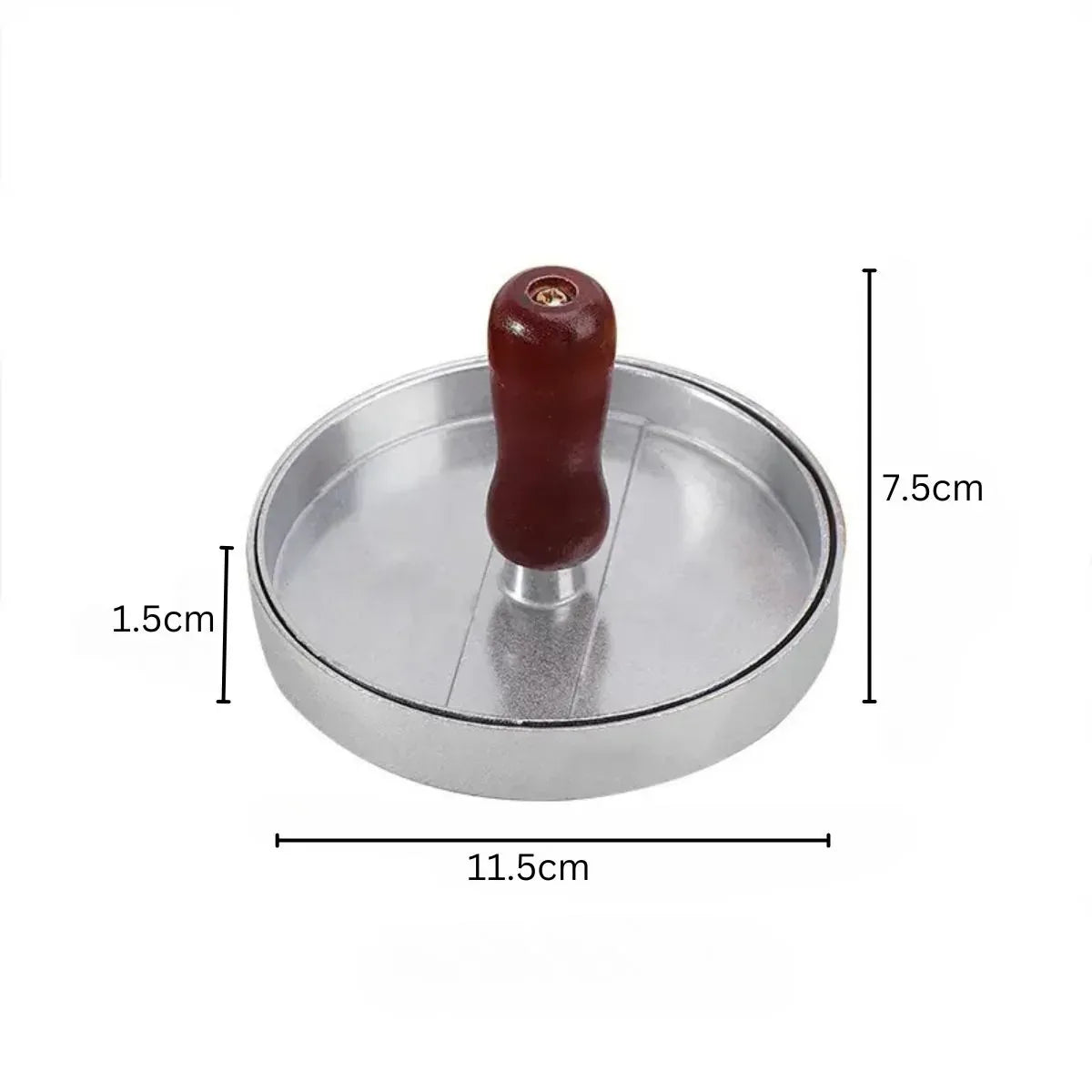 Presa  pentru burgeri, din aluminiu cu maner din lemn, 11.5x7.5cm, Naimeed D6996, Argintiu