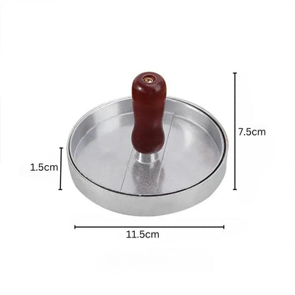Presa  pentru burgeri, din aluminiu cu maner din lemn, 11.5x7.5cm, Naimeed D6996, Argintiu