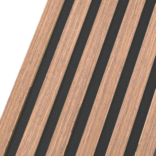 Set 6 Panouri riflaj acustic decorativ, MDF si pasla, Naimeed D7100, 270x30x1.8cm, Stejar natur