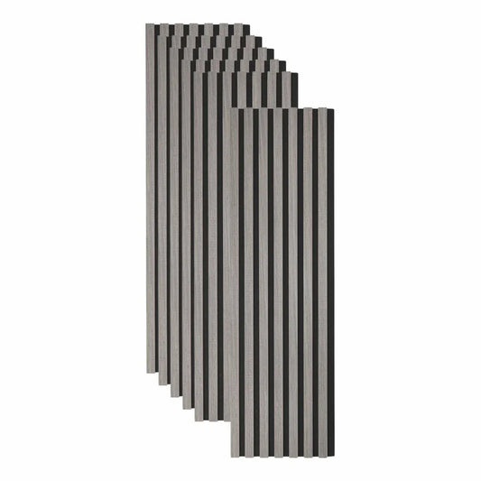 Set 6 Panouri riflaj acustic decorativ, MDF si pasla, Naimeed D7101, 270x30x1.8cm, Gri