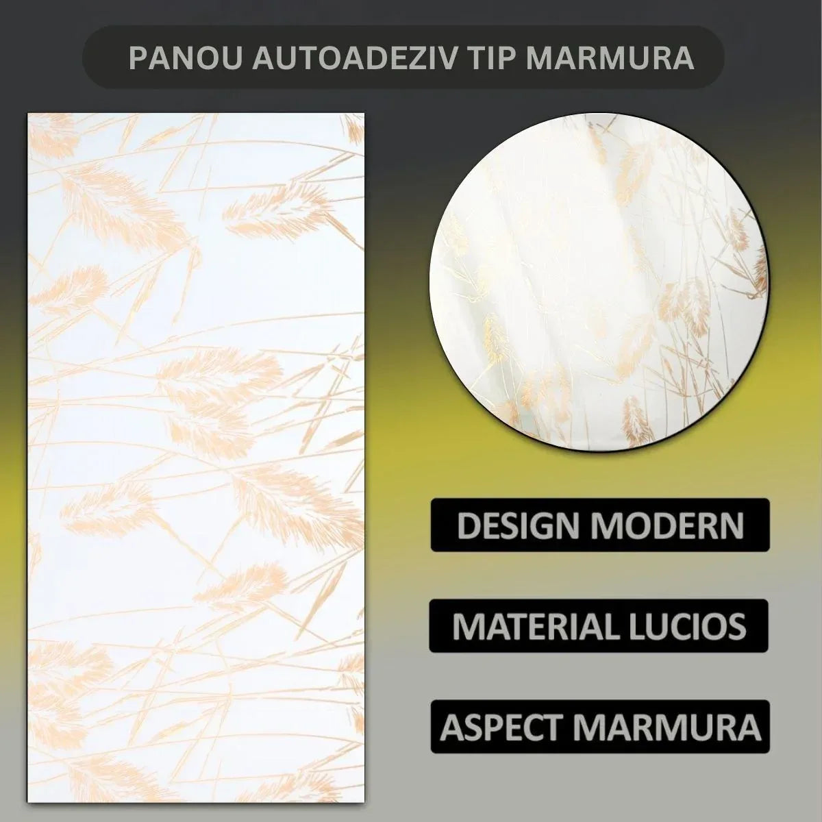 Set 6 panouri decorative autoadezive cu folie de aluminiu, efect marmura,  suprafata acoperita 1.08 m², Naimeed D7109, 60x30 cm, Alb