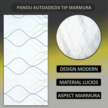 Set 6 panouri decorative autoadezive cu folie de aluminiu, efect marmura,  suprafata acoperita 1.08 m², Naimeed D7110, 60x30 cm, Alb