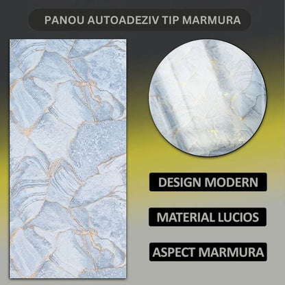 Set 6 panouri decorative autoadezive cu folie de aluminiu, efect marmura,  suprafata acoperita 1.08 m², Naimeed D7112, 60x30 cm, Albastru