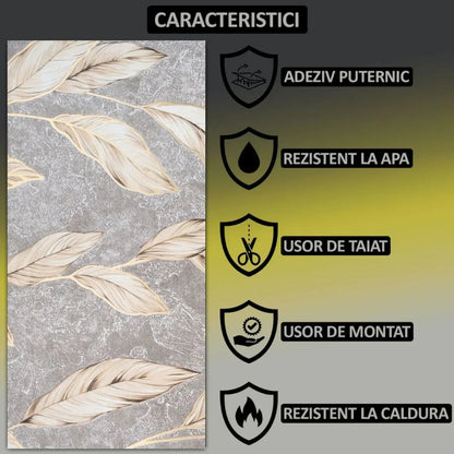 Set 6 panouri decorative autoadezive cu folie de aluminiu, efect marmura,  suprafata acoperita 1.08 m², Naimeed D7114, 60x30 cm, Gri