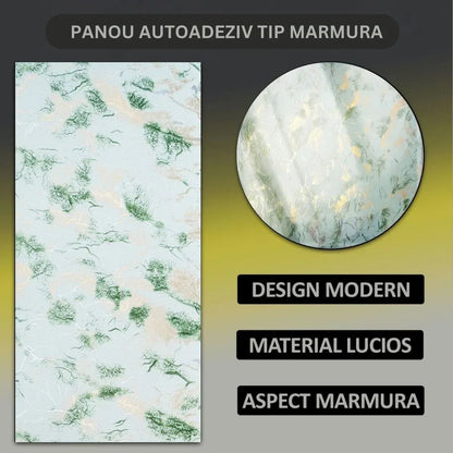 Set 6 panouri decorative autoadezive cu folie de aluminiu, efect marmura,  suprafata acoperita 1.08 m², Naimeed D7117, 60x30 cm, Verde