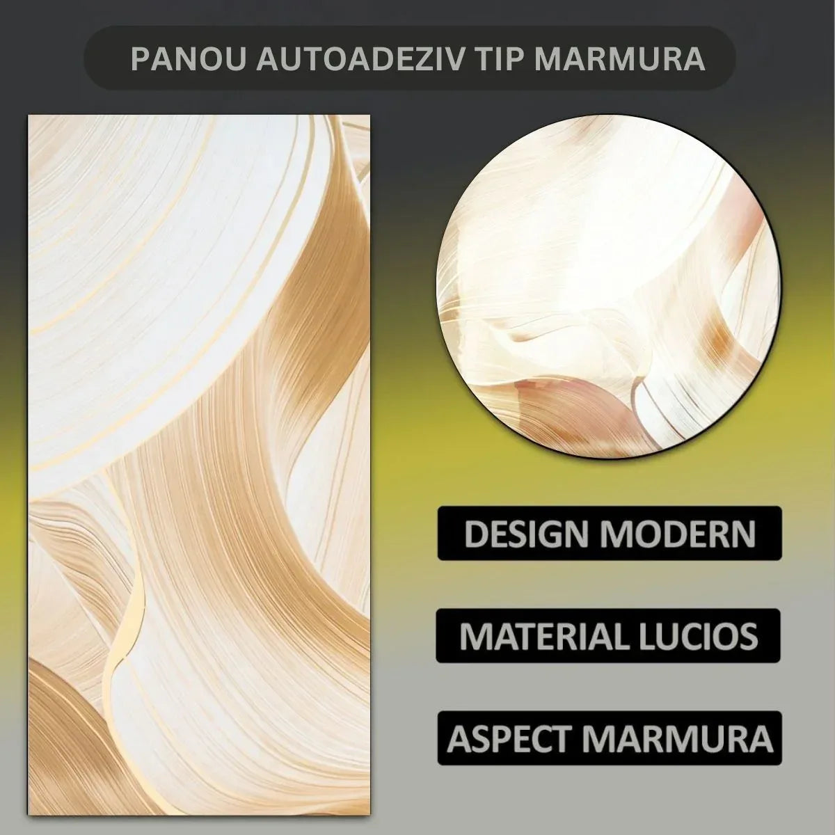 Set 6 panouri decorative autoadezive cu folie de aluminiu, efect marmura,  suprafata acoperita 1.08 m², Naimeed D7119, 60x30 cm, Crem
