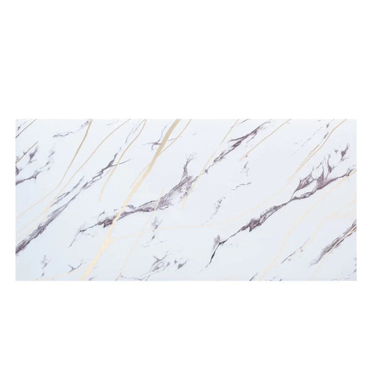 Set 6 panouri decorative autoadezive cu folie de aluminiu, efect marmura,  suprafata acoperita 1.08 m², Naimeed D7124, 60x30 cm, Alb