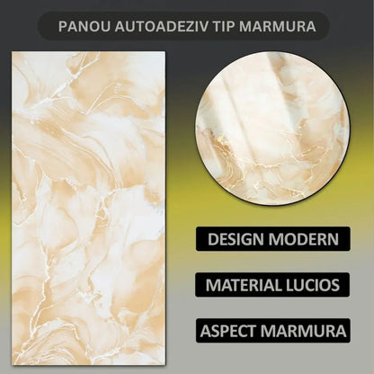 Set 6 panouri decorative autoadezive cu folie de aluminiu, efect marmura,  suprafata acoperita 1.08 m², Naimeed D7131, 60x30 cm, Crem