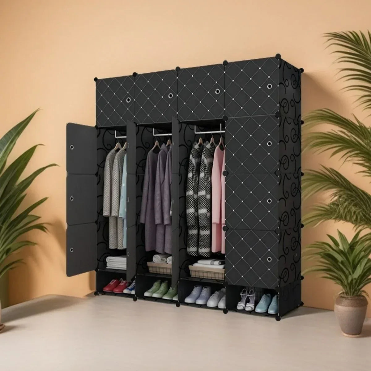 Dulap Modular, 16 Usi, Naimeed D7135, 162x145x37cm, Negru
