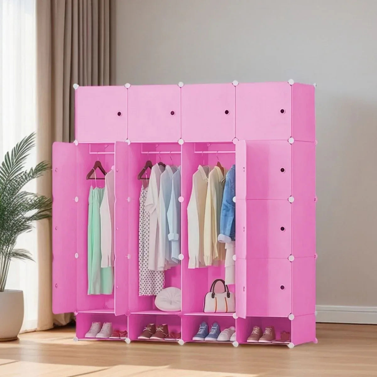 Dulap Modular, 16 Usi, Naimeed D7142, 162x145x37cm, Roz