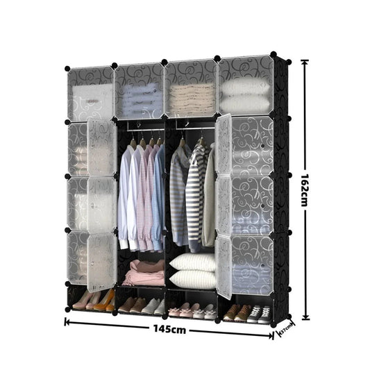 Dulap Modular, 16 Usi, Naimeed D7148, 162x145x37cm, Negru