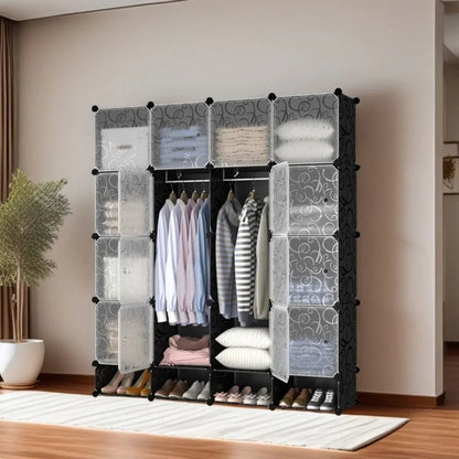 Dulap Modular, 16 Usi, Naimeed D7148, 162x145x37cm, Negru
