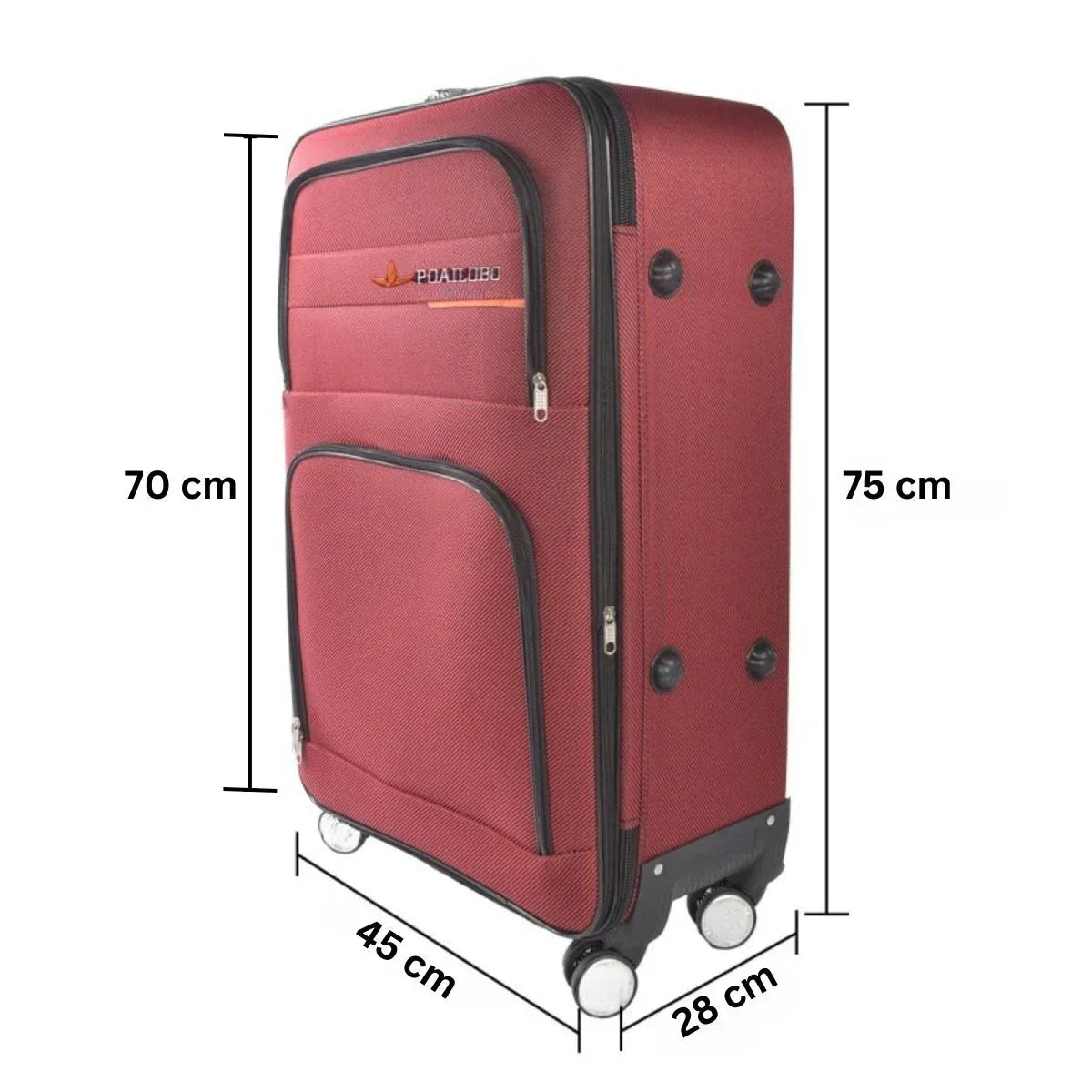 Troler voiaj, Mare, Naimeed D7175, 4 roti duble 360 grade, material textil, inchidere cifru, Rosu, 45x28x75cm