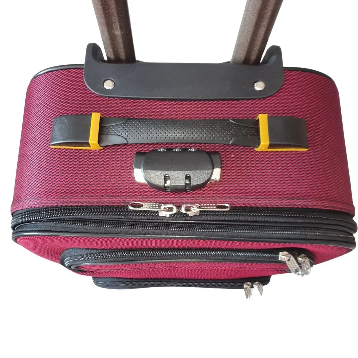 Troler voiaj, Mic, Naimeed D7175, 4 roti duble 360 grade, material textil, inchidere cifru, Rosu, 36x22x55cm